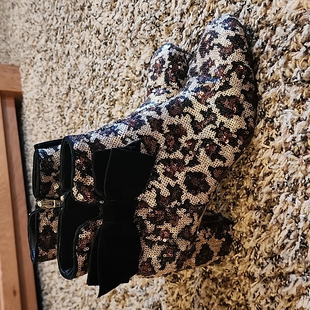 Betsey Johnson sequin leopard bootie